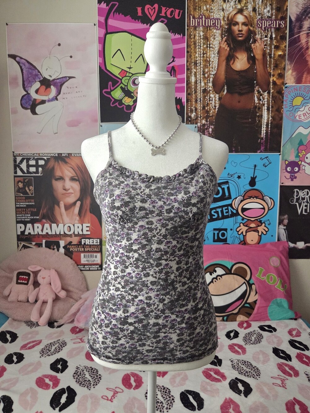 Y2k Floral Lace Trim Cami Tank Top Purple